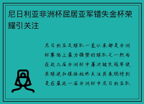 尼日利亚非洲杯屈居亚军错失金杯荣耀引关注 尼日利亚非洲杯屈居亚军错失金杯荣耀引关注